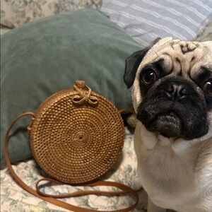 Brown Woven Rattan Crossbody Bag